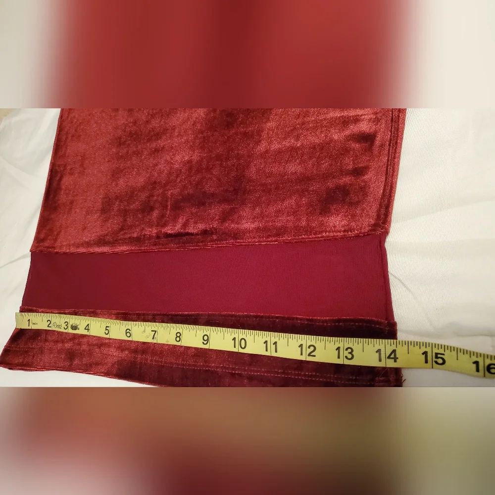 Bozzolo Burgundy Velvet Pencil Skirt with Sheer Hem Detail Size:S